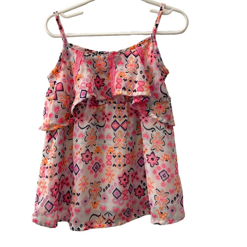 Healthtex Girl's Tank Top White Pink Navy Ruffle Size 5T